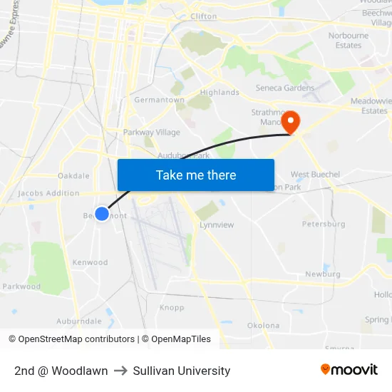 2nd @ Woodlawn to Sullivan University map