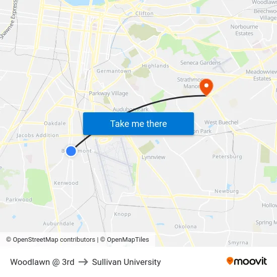 Woodlawn @ 3rd to Sullivan University map