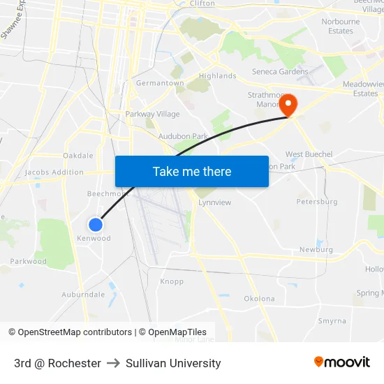 3rd @ Rochester to Sullivan University map