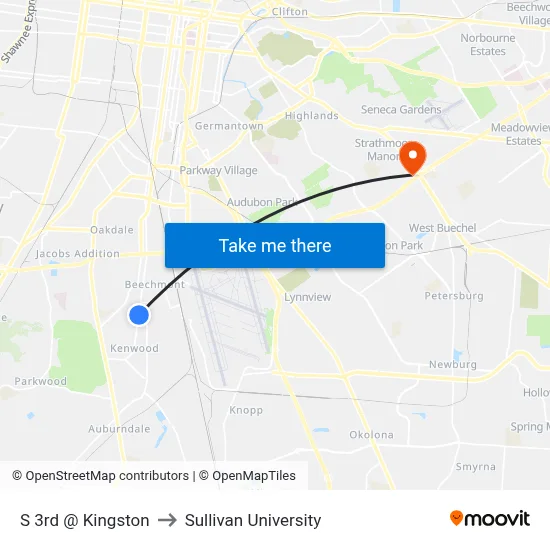 S 3rd @ Kingston to Sullivan University map