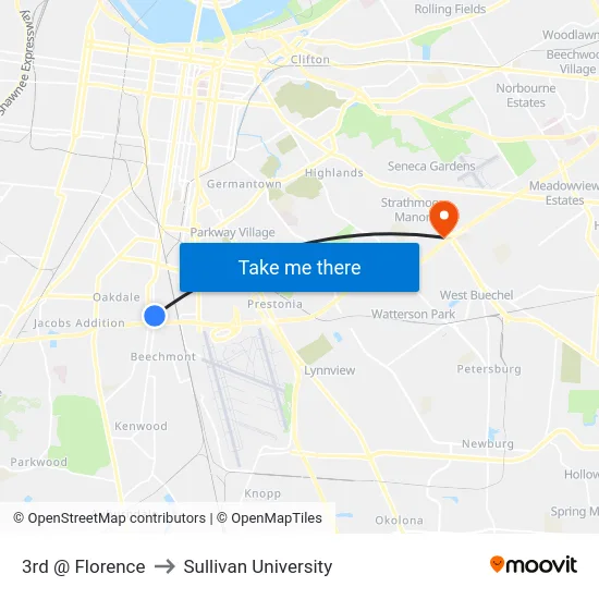 3rd @ Florence to Sullivan University map