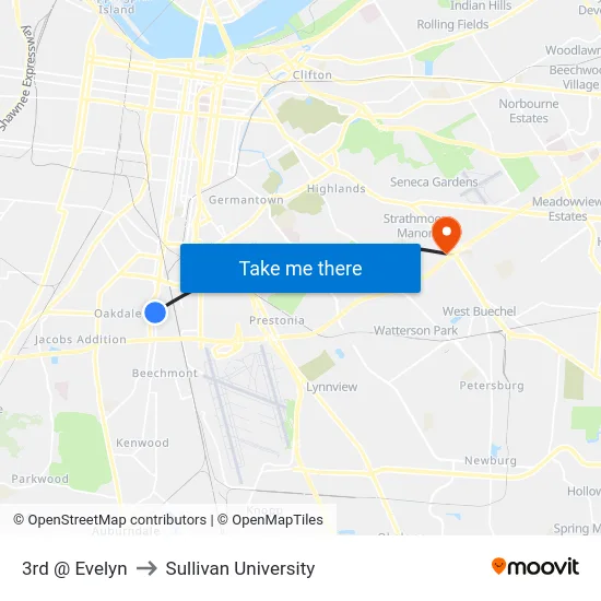 3rd @ Evelyn to Sullivan University map