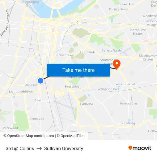 3rd @ Collins to Sullivan University map