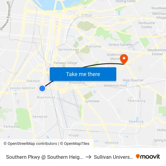 Southern Pkwy @ Southern Heights to Sullivan University map
