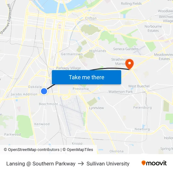Lansing @ Southern Parkway to Sullivan University map