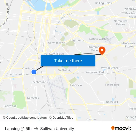 Lansing @ 5th to Sullivan University map