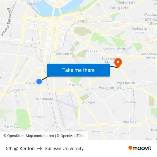 5th @ Kenton to Sullivan University map