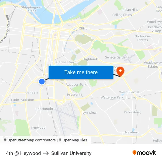 4th @ Heywood to Sullivan University map