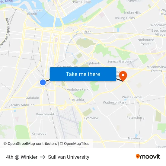 4th @ Winkler to Sullivan University map