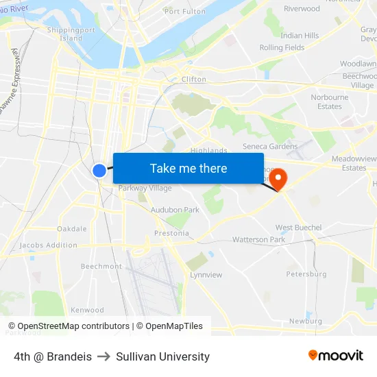 4th @ Brandeis to Sullivan University map