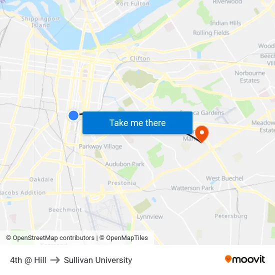 4th @ Hill to Sullivan University map