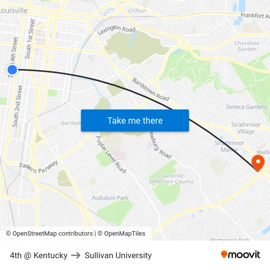4th @ Kentucky to Sullivan University map