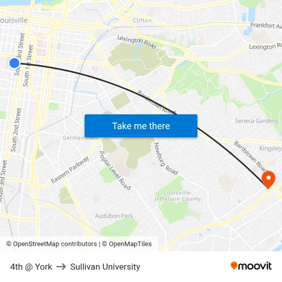 4th @ York to Sullivan University map
