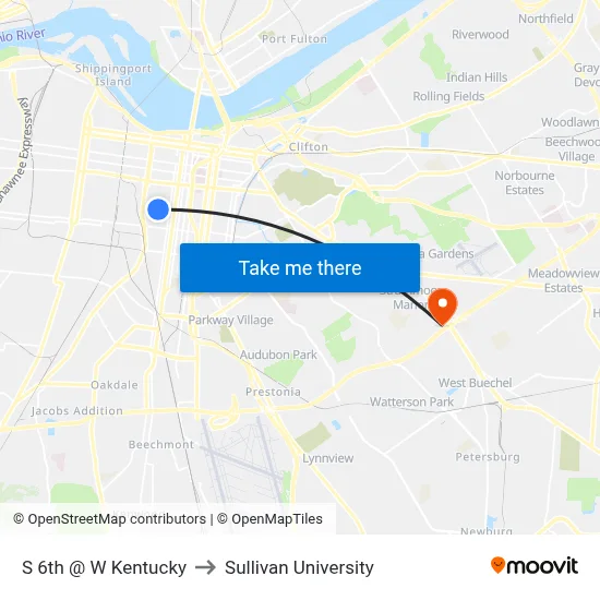 S 6th @ W Kentucky to Sullivan University map