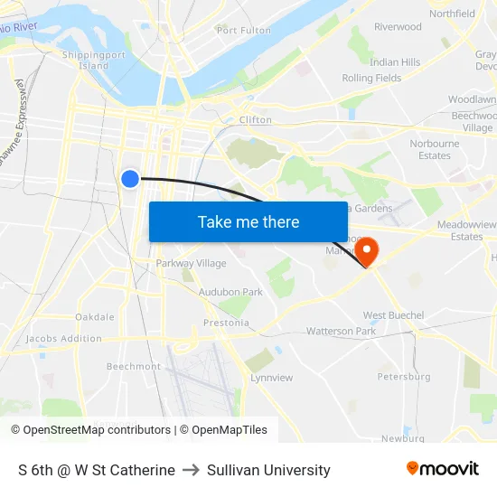 S 6th @ W St Catherine to Sullivan University map