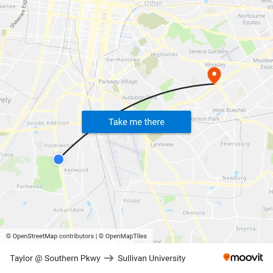 Taylor @ Southern Pkwy to Sullivan University map