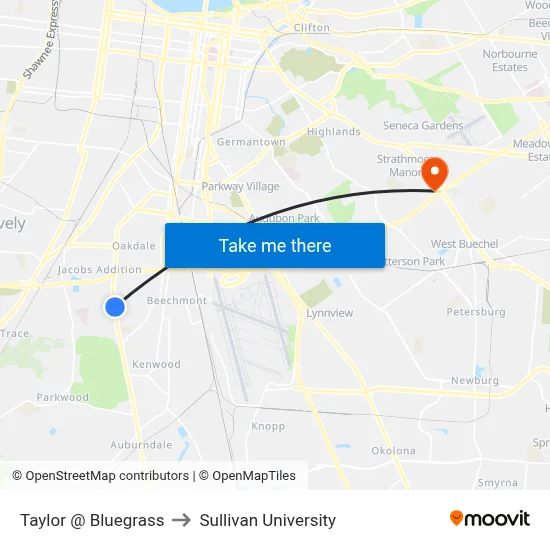 Taylor @ Bluegrass to Sullivan University map