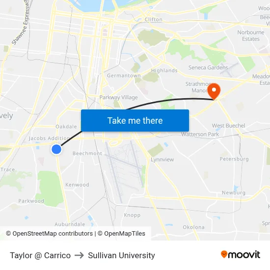 Taylor @ Carrico to Sullivan University map