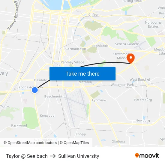Taylor @ Seelbach to Sullivan University map