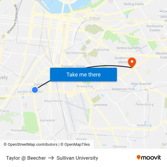 Taylor @ Beecher to Sullivan University map