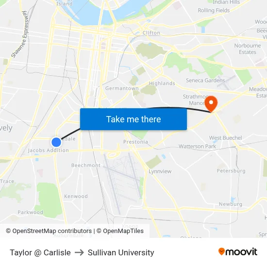 Taylor @ Carlisle to Sullivan University map