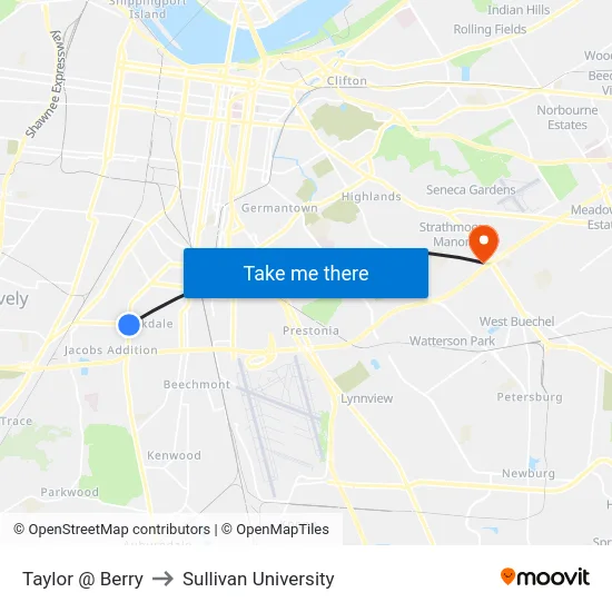 Taylor @ Berry to Sullivan University map