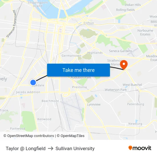 Taylor @ Longfield to Sullivan University map