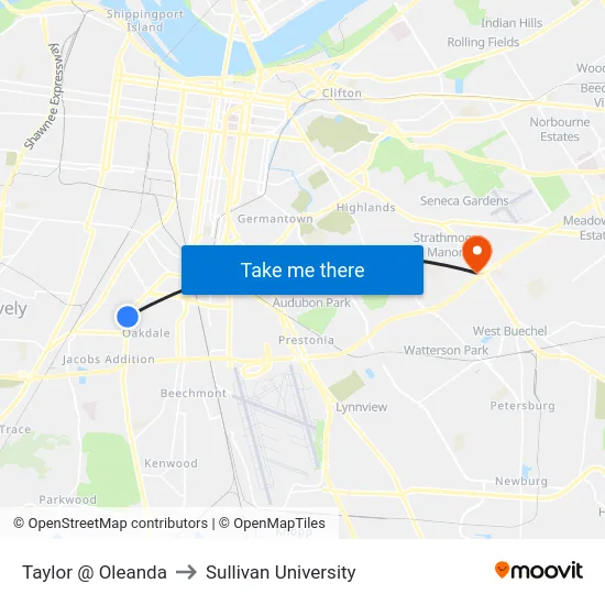 Taylor @ Oleanda to Sullivan University map