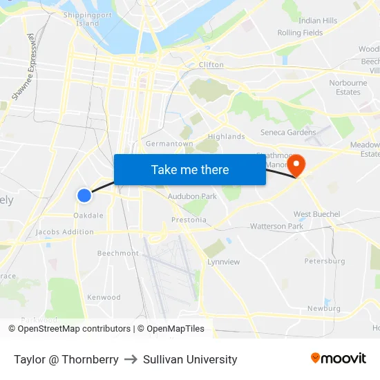 Taylor @ Thornberry to Sullivan University map