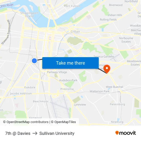 7th @ Davies to Sullivan University map
