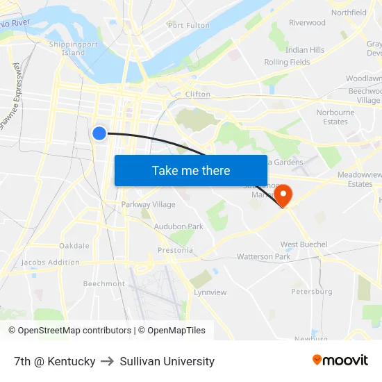 7th @ Kentucky to Sullivan University map