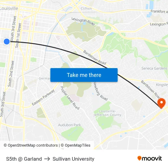 S5th @ Garland to Sullivan University map