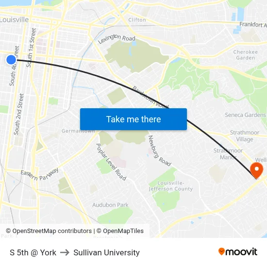 S 5th @ York to Sullivan University map