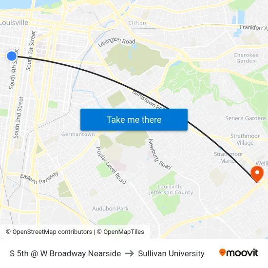 S 5th @ W Broadway Nearside to Sullivan University map