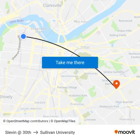 Slevin @ 30th to Sullivan University map
