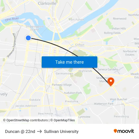 Duncan @ 22nd to Sullivan University map