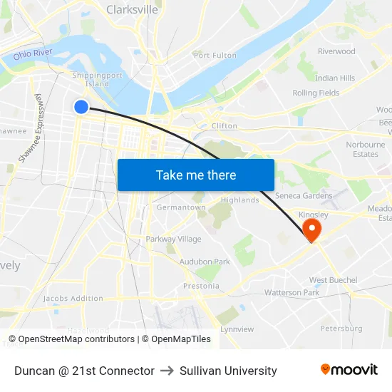 Duncan @ 21st Connector to Sullivan University map