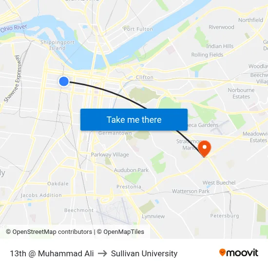 13th @ Muhammad Ali to Sullivan University map
