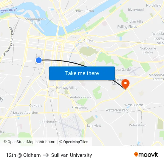 12th @ Oldham to Sullivan University map