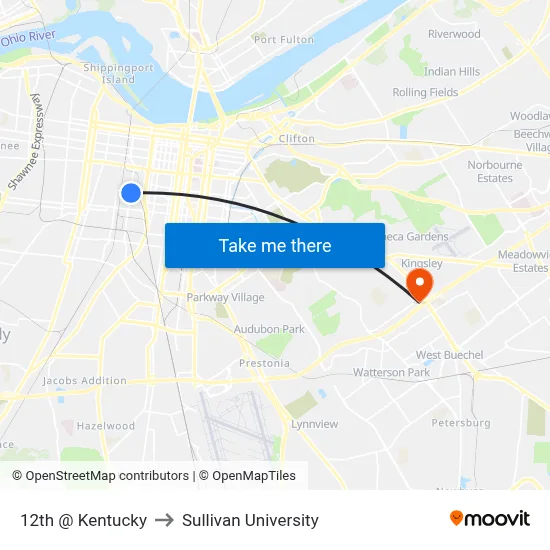 12th @ Kentucky to Sullivan University map