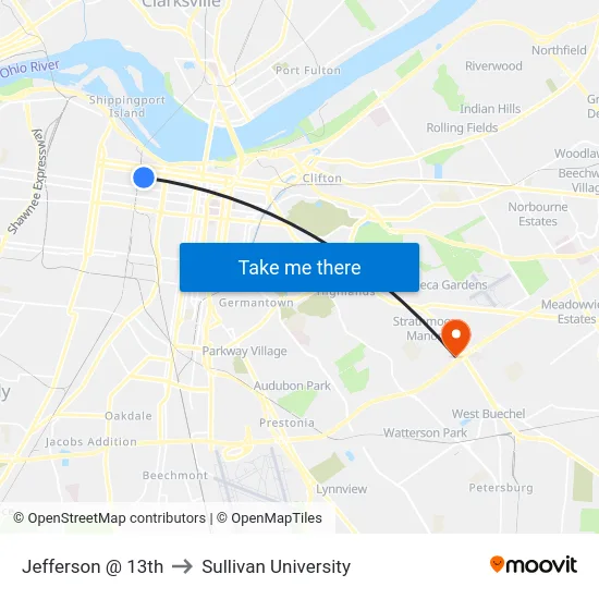 Jefferson @ 13th to Sullivan University map