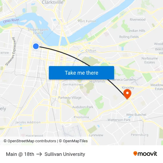 Main @ 18th to Sullivan University map