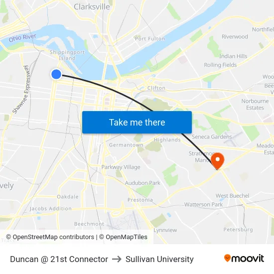 Duncan @ 21st Connector to Sullivan University map