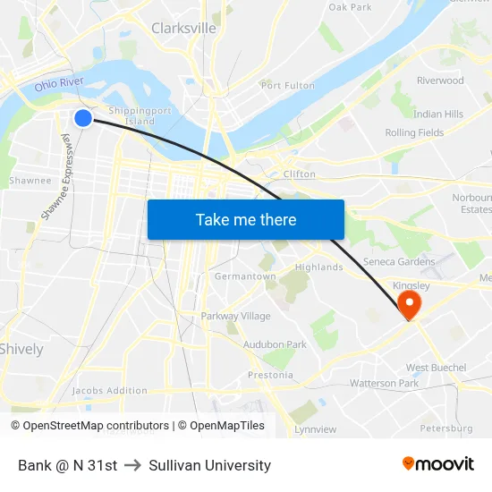 Bank @ N 31st to Sullivan University map
