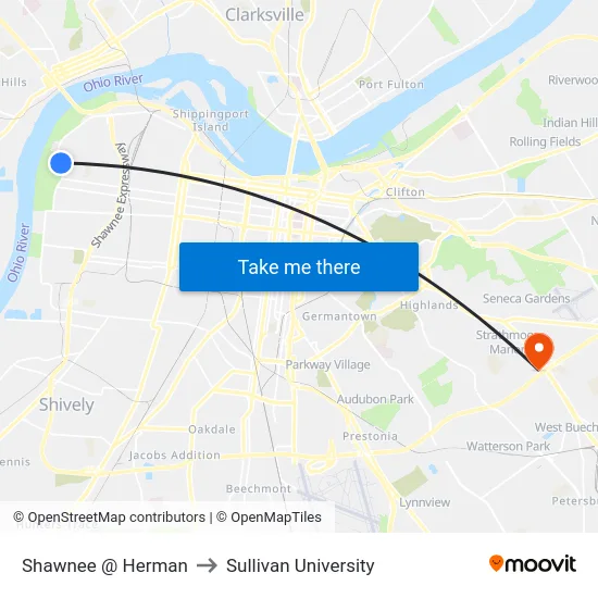 Shawnee @ Herman to Sullivan University map