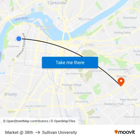 Market @ 38th to Sullivan University map
