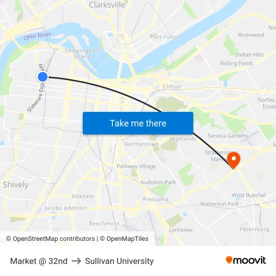 Market @ 32nd to Sullivan University map