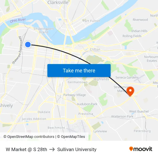 W Market @ S 28th to Sullivan University map