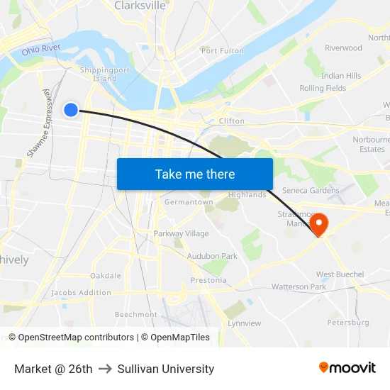 Market @ 26th to Sullivan University map