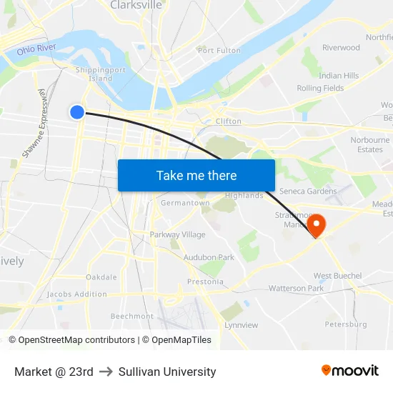 Market @ 23rd to Sullivan University map
